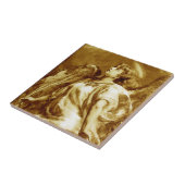 茶色のセピアで羽を持つロマンチックな天使、白 タイル (側面)