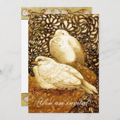 茶色のセピアに白いハト 招待状 (正面/裏面)