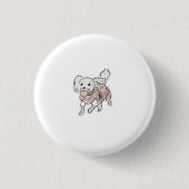 茶色のセーターを着た小さな白い犬のギフト 缶バッジ (正面)