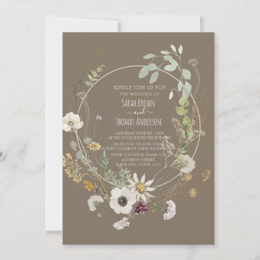 茶色のソフトカラー野生の花招待状 招待状 (正面)