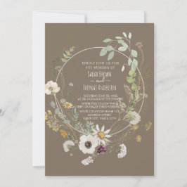 茶色のソフトカラー野生の花招待状 招待状