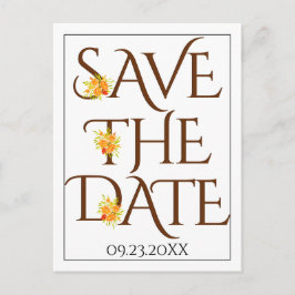 茶色のタイポグラフィ、バラ秋の結婚式日付の保存 ポストカード