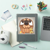茶色のタンダッシュントpug子犬バスケットに座って シール (iPadカバー)