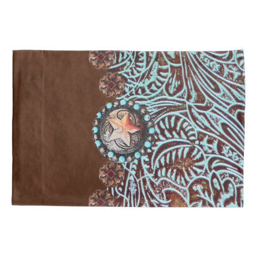 茶色のターコイズカウボーイ西部のカントリーパターン 枕カバー (裏面-左)