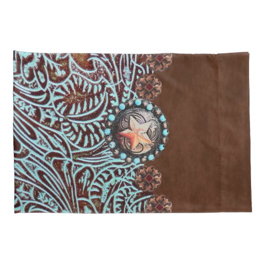 茶色のターコイズカウボーイ西部のカントリーパターン 枕カバー (裏面-右)