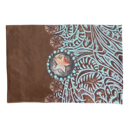 茶色のターコイズカウボーイ西部のカントリーパターン 枕カバー (正面左)