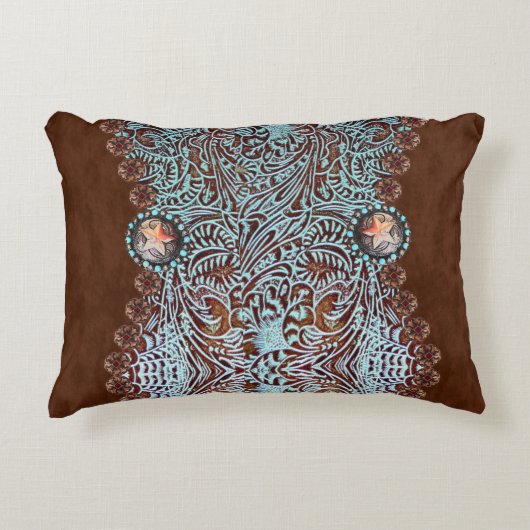 茶色のターコイズ素朴西部の国柄 アクセントクッション (正面)