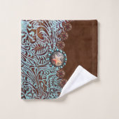 茶色のターコイズ素朴西部の国柄 バスタオルセット (ウォッシュタオル)