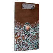 茶色のターコイズ西の国のツーリング革 クリップボード (右)