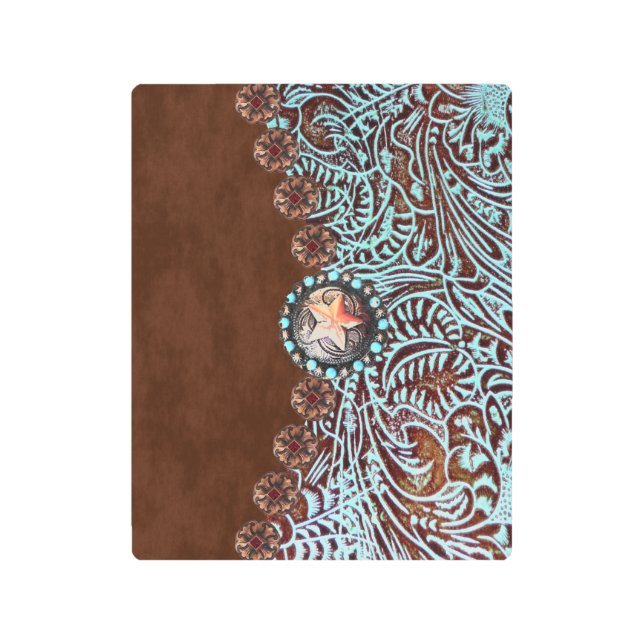 茶色のターコイズ西の国のツーリング革 メタルプリント (正面)