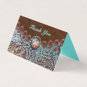 茶色のターコイズ西の国のツーリング革 名刺 (正面)