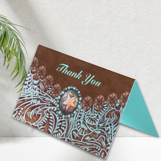 茶色のターコイズ西の国のツーリング革 名刺