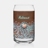 茶色のターコイズ西カントリー女性のカーボーイの花嫁 ガラス缶 (正面)