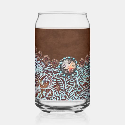 茶色のターコイズ西カントリー女性のカーボーイの花嫁 ガラス缶 (裏面)