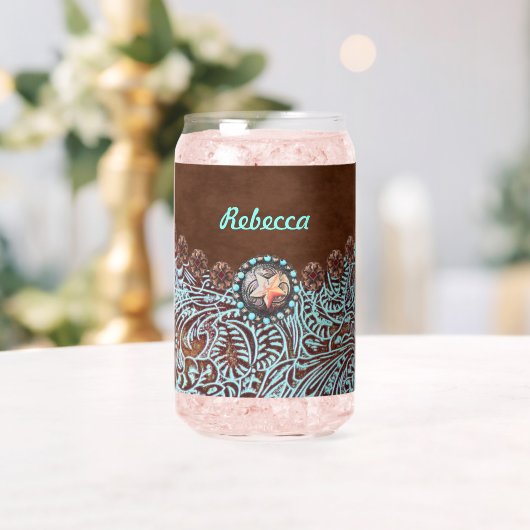 茶色のターコイズ西カントリー女性のカーボーイの花嫁 ガラス缶 (インサイチュ (ウェディング))