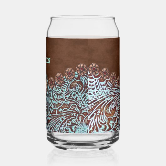 茶色のターコイズ西カントリー女性のカーボーイの花嫁 ガラス缶 (左)