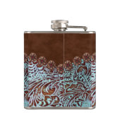 茶色のターコイズ西カントリー女性のカーボーイの花嫁 フラスク (裏面)