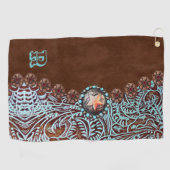 茶色のターコイズ西部の国柄モノグラム ゴルフタオル (横)