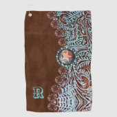 茶色のターコイズ西部の国柄モノグラム ゴルフタオル (正面)