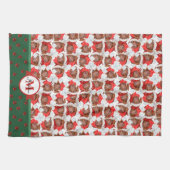 茶色のダックスシャント模様モノグラムクリスマスドッグ キッチンタオル (横)