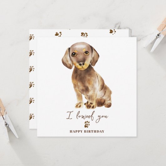 茶色のダックスフンドの犬の母子と子犬のペットのお誕生日 カード (正面/裏面インサイチュ)