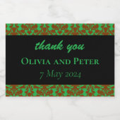 茶色のダマスクパタ結婚ーン緑 スパークリングワインラベル (シングルラベル)