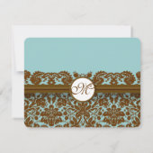茶色のダマスク織結婚式モノグラム返信カード 出欠カード (裏面)