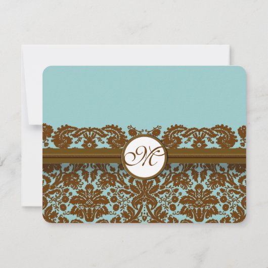 茶色のダマスク織結婚式モノグラム返信カード 出欠カード (裏面)