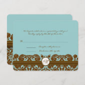 茶色のダマスク織結婚式モノグラム返信カード 出欠カード (正面/裏面)
