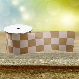 茶色のチェッカーボード サテンリボン