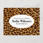 茶色のチートヒョウの誕生日はがき招待状 インビテーションポストカード (正面)