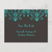 茶色のティール（緑がかった色）フローラ渦巻き日付保存 案内ポストカード (正面)