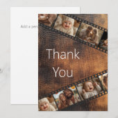 茶色のテクスチャフィルムストリップフォトサンキューカード 招待状 (正面/裏面)
