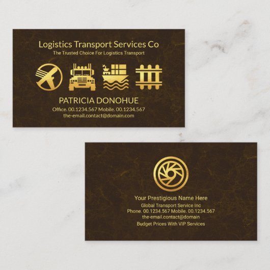 茶色のテクスチャ金ゴールドロジスティクスアイコン 名刺 (正面/裏面)