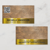 茶色のテクスチャ |金ゴールドメタリックトリムQRコード 名刺 (正面/裏面)