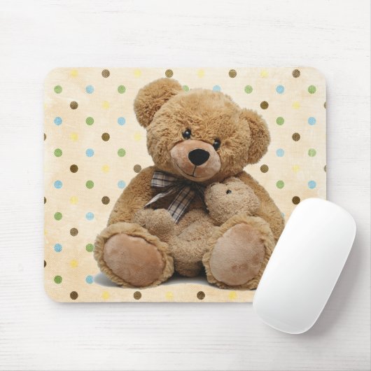 茶色のテディベアオン水玉模様 マウスパッド (マウス)