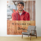 茶色のテラコッタの壁の写真の誕生日へようこそ タペストリー (インサイチュ)