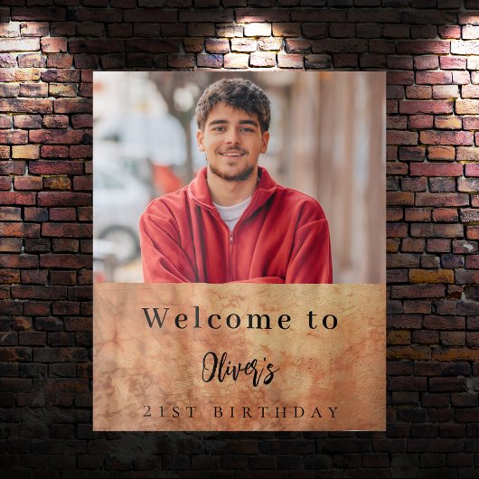 茶色のテラコッタの壁の写真の誕生日へようこそ タペストリー