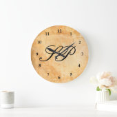 茶色のテラコッタレンガの壁モノグラム ラージ壁時計 (ホーム)