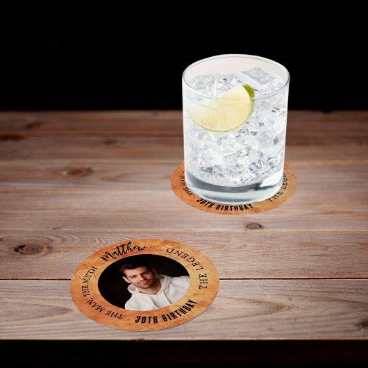 茶色のテラコッタ写真の男の神話の伝説の誕生日 ラウンドペーパーコースター