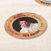 茶色のテラコッタ写真の男の神話の伝説の誕生日 ラウンドペーパーコースター (アングル)