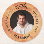 茶色のテラコッタ写真の男の神話の伝説の誕生日 ラウンドペーパーコースター (正面)