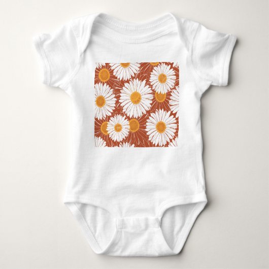 茶色のデイジー：シームレスな花模様 ベビーボディスーツ (正面)
