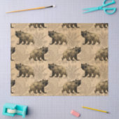 茶色のデコページ上のベア 薄葉紙 (クラフト)