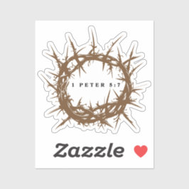 茶色のトゲの王冠と聖書の詩 1 ペテロ 5:7 シール