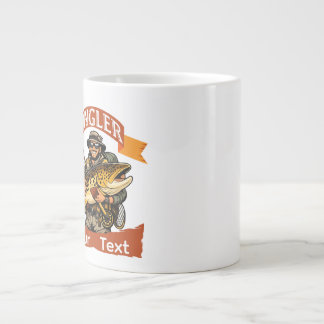 茶色のトラウト釣り師のキャラクターイラスト ジャンボコーヒーマグカップ