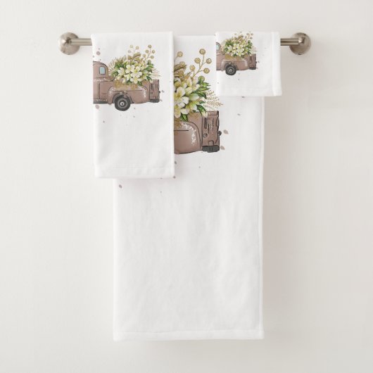 茶色のトラックの花の農家の家名 バスタオルセット (インサイチュ)
