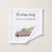 茶色のトラックの花の農家の家名 バスタオルセット (ウォッシュタオル)