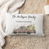 茶色のトラックの花の農家の家名 ランバークッション (ブランケット)