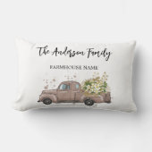 茶色のトラックの花の農家の家名 ランバークッション (正面)